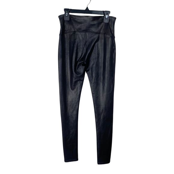 Spanx Black Faux Leather Mid Rise Tummy Shaping Leggings SZ M - Picture 7 of 9